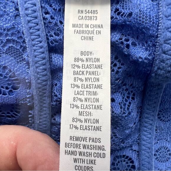 Aerie Bralette Women’s Medium Periwinkle Blue Lace Racerback Padded Bra Top - Picture 8 of 9